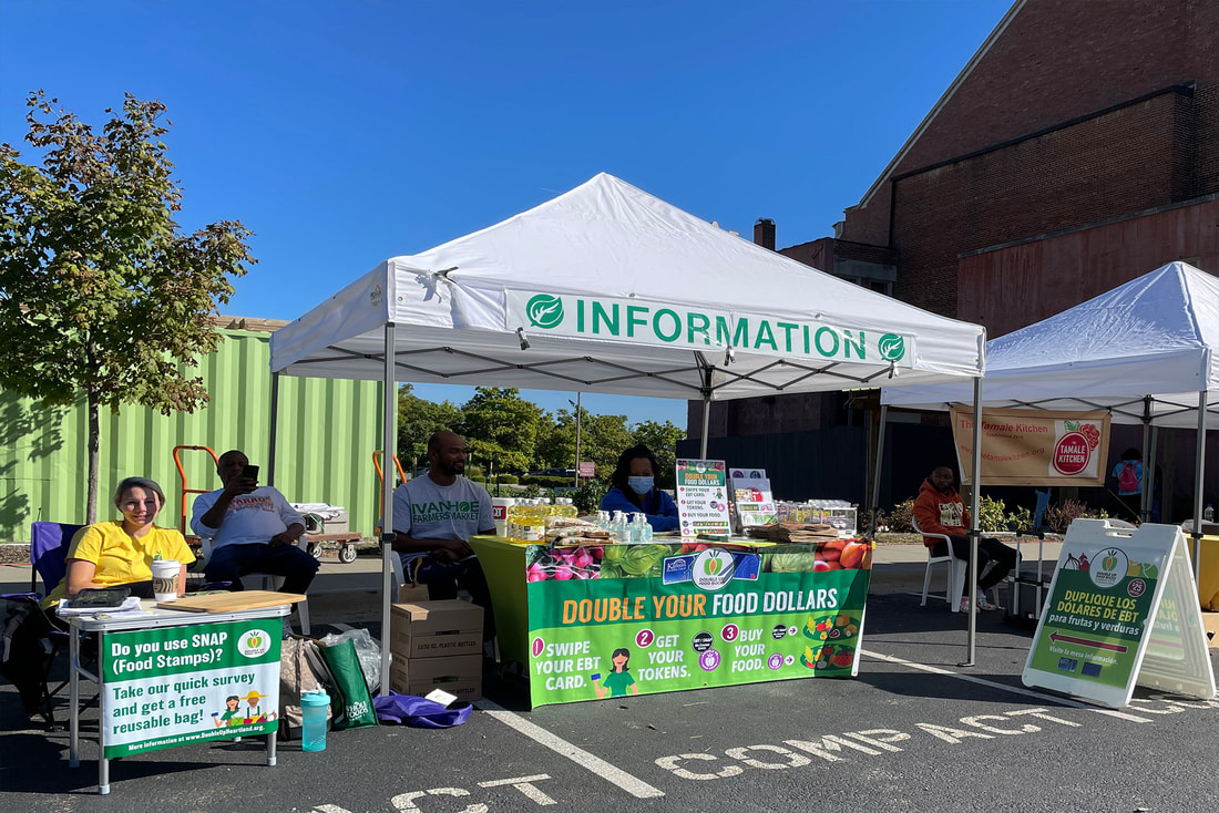 Image of an infomration booth at a farmers market.