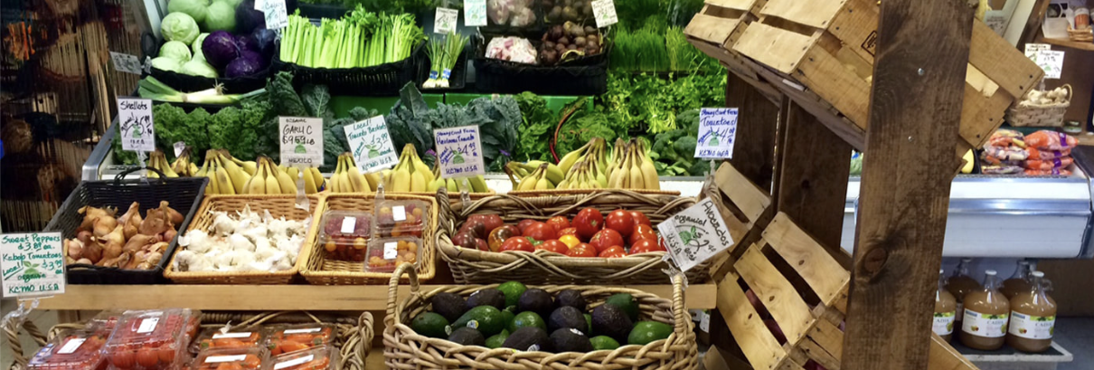 Image of bountiful produce display at a grocery store.